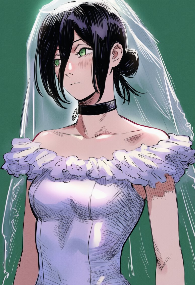 j_rewards9's tweet image. Reze in a wedding dress.