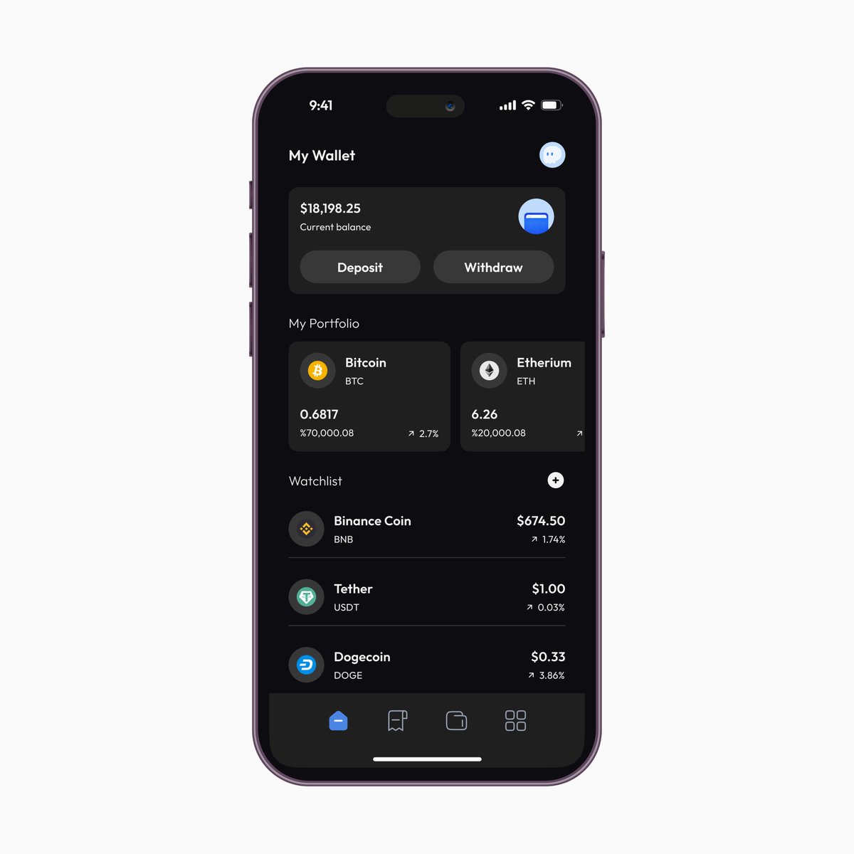 Crypto Wallet UI showing Portfolio Overview, where you can view total  balance, asset breakdown, watchlist, and market trends. #uiuxdesign  #productdesign