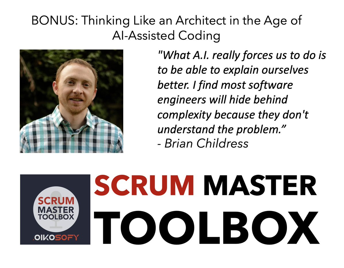 AI can write 500 lines of code in minutes. But can your team maintain it? 🤔Brian Childress shares why speed without architectural thinking creates technical debt nightmares.Listen: 
Listen here: scrum-master-toolbox.org/2026/01/podcas…
#AIcoding #SoftwareArchitecture