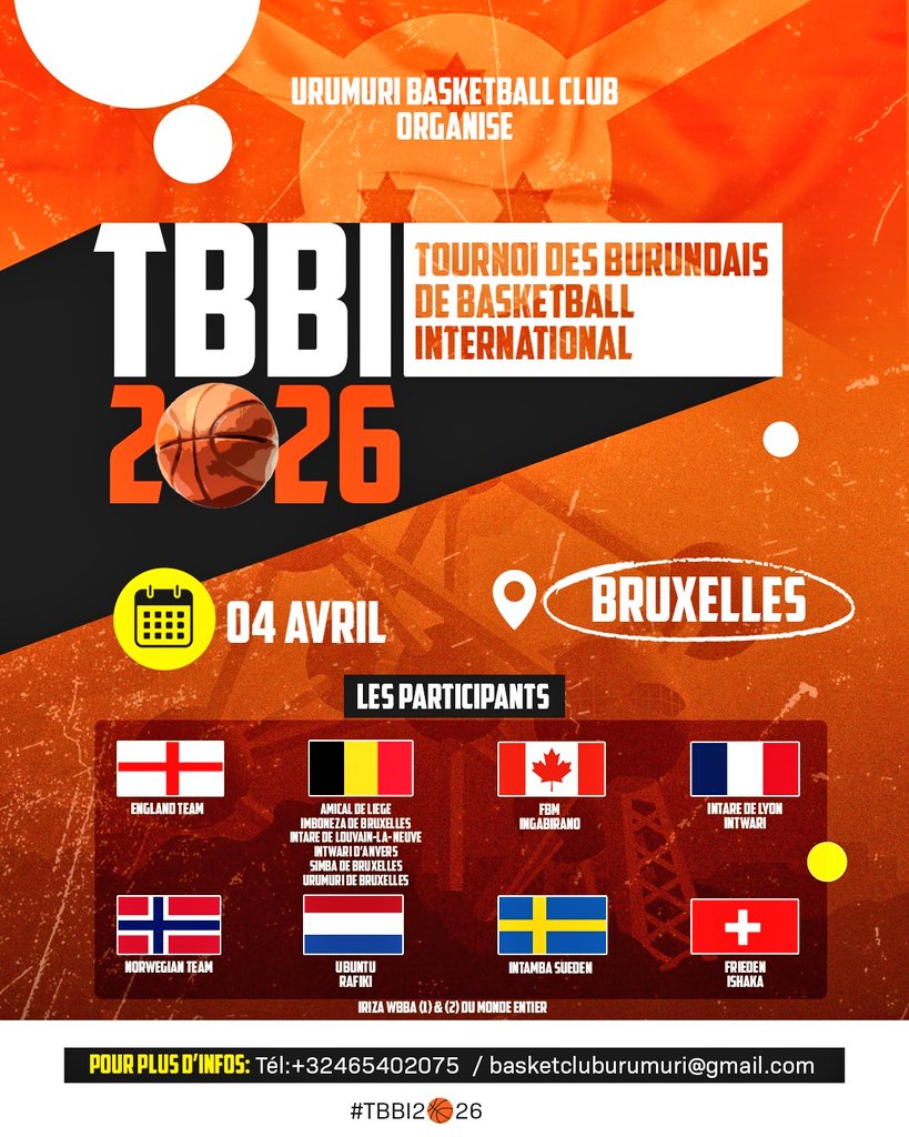 L'aventure du #TBBI2🏀26 a déjà commencé! Suivez notre club sur X et insta : @cluburumuri. Soyez à jour sur nos activités et l'organisation du TBBI, étape par étape.

📅 O4avril
📍Bruxelles
Je serai là...