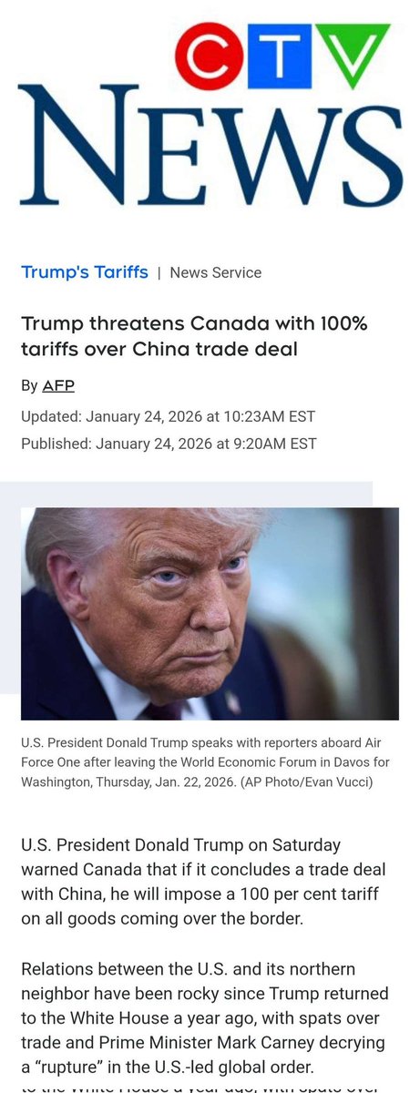 SmartyPresent's tweet image. #cdnpoli
#uspoli

Soon-to-be mental patient #DonaldTrump threatens #Canada with a 100% tariffs on ALL of our goods if we make a deal with #China. The U.S. has a deal with China.