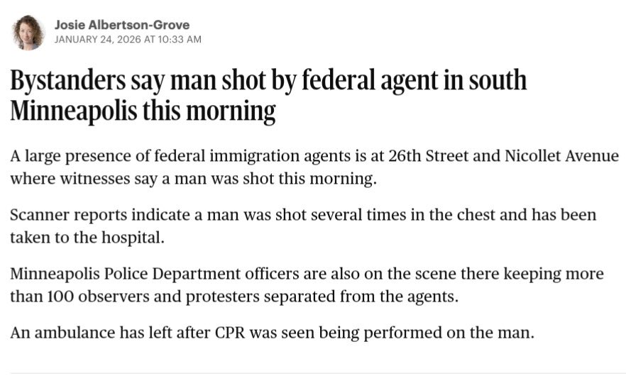 Minneapolis Star Tribune breaking news that federal agents just shot a man in Minneapolis “several times in the chest.”

startribune.com/ice-raids-minn…