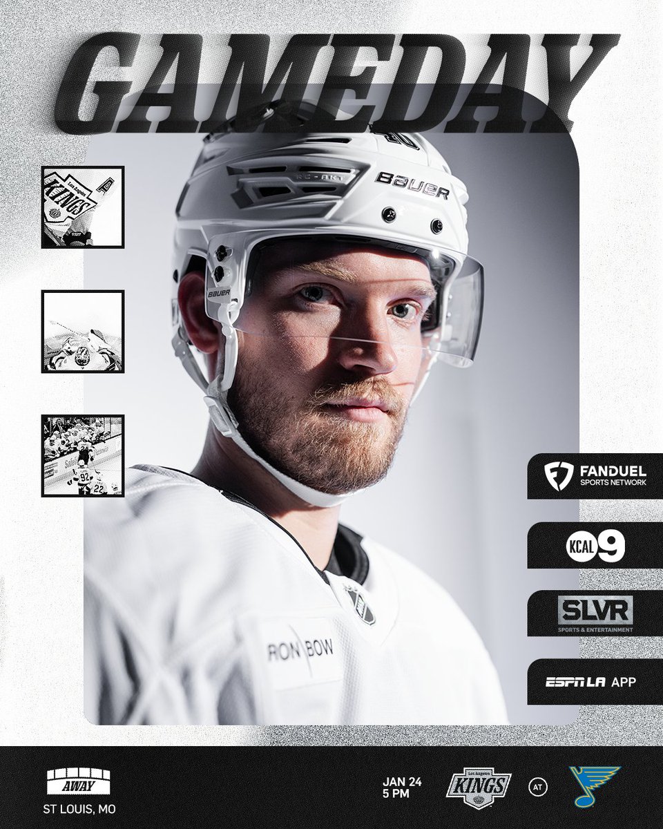 Starting off the Road Trip! 🚌

🆚 St Louis Blues
📍 St Louis, MO
⏰ 4:30 PM tune in
📺 <a href="/FanDuelSN_West/">FanDuel Sports Network West</a> | <a href="/CBSLosAngeles/">CBS LA</a> KCAL 9 | <a href="/SLVR_TV/">SLVR</a>
🎧 LA Kings App | <a href="/ESPNLosAngeles/">ESPN Los Angeles</a> App
📲 lakings.com/tune-in

#GoKingsGo