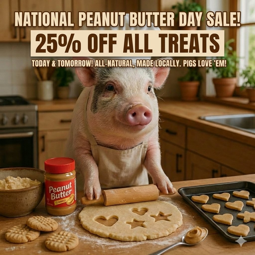 _pigs4ever's tweet photo. Oink if you love Peanut Butter! 🐷🥜

We’re celebrating National Peanut Butter Day with a site-wide FLASH SALE. Today and tomorrow, take 25% OFF all treats!

#NationalPeanutButterDay #PigTreats #Pigs4ever https://t.co/312ob1irYH