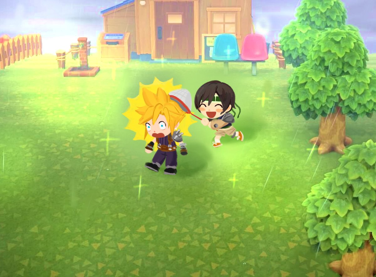 yomyompi's tweet image. Cloud and Yuffie in ACNH
もしクラウドとユフィがあつ森をプレーすると