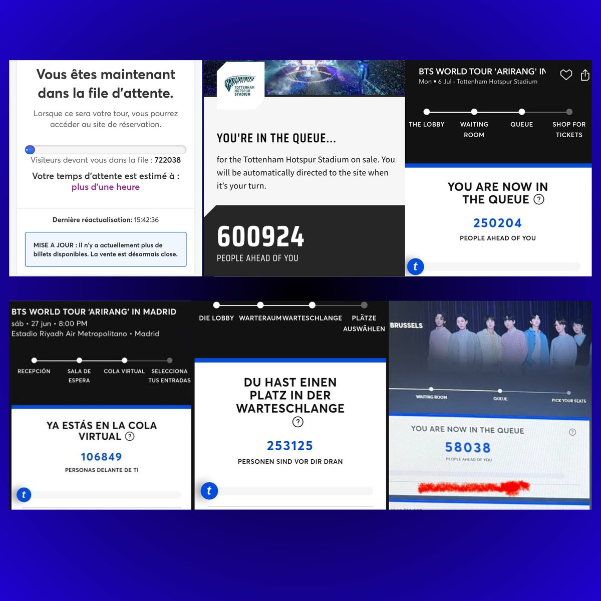 All European dates (London, Paris, Munich, Madrid, Brussels) for BTS’s ARIRANG Tour SOLD-OUT in under an hour, with many people still waiting in the queue.

— They are the first Asian act to sell out stadium concert dates across several countries in under an hour.