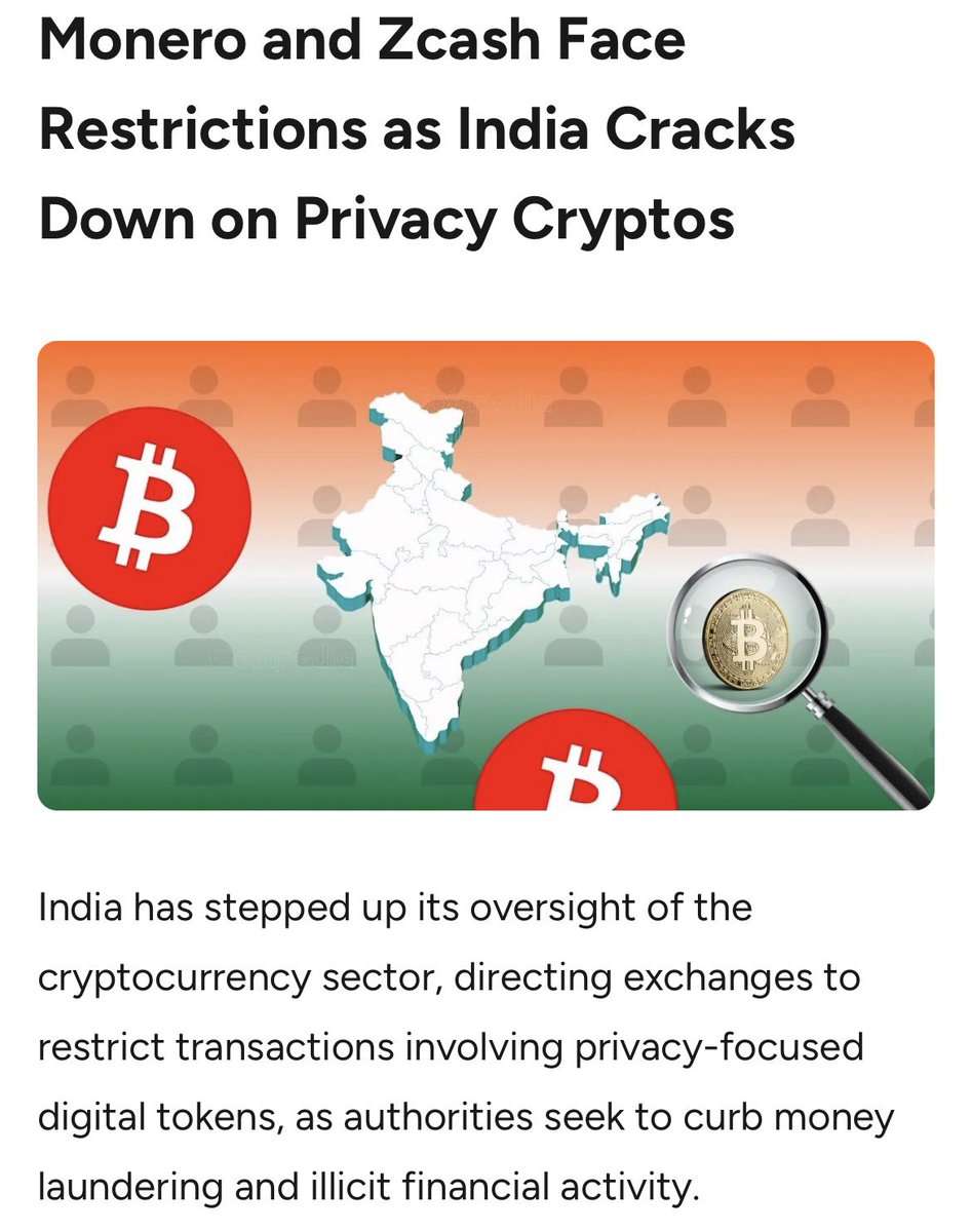 🚨 India tightens crypto rules! 🇮🇳 Exchanges told to halt deposits, withdrawals &amp; trading of privacy coins like #Monero &amp; #Zcash amid AML concerns. Privacy tech is transparency first. 🔍 

Read more 👇
🔗 coinpedia.org/news/monero-an…  

<a href="/XDCNetwork/">XDC Network</a> #privacycoins #regulation #BTC $XDC