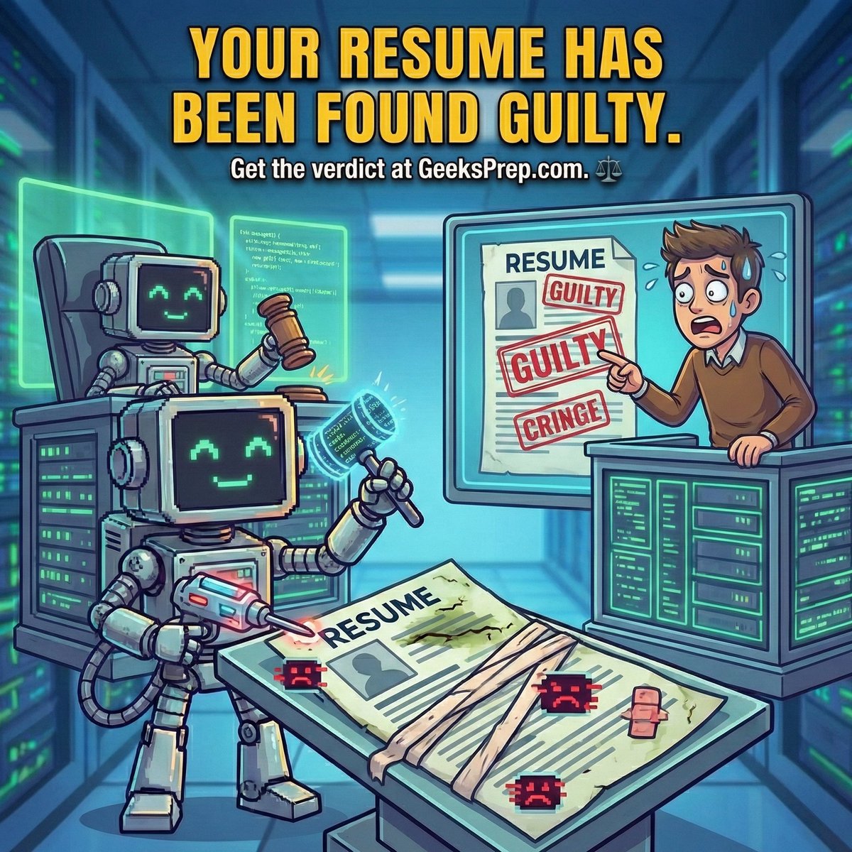 GeeksPrep's tweet photo. Sent 200+ job apps and zero calls? 😩

Your resume is probably getting auto-rejected by ATS.
Try this free AI roast in 30 seconds – it brutally calls out your keyword stuffing, zero metrics, and recruiter-repellent bullets 😂
No sign-up. Unlimited.
https://t.co/z76rlmyY70
#hiring https://t.co/Nrz4DKrjBt