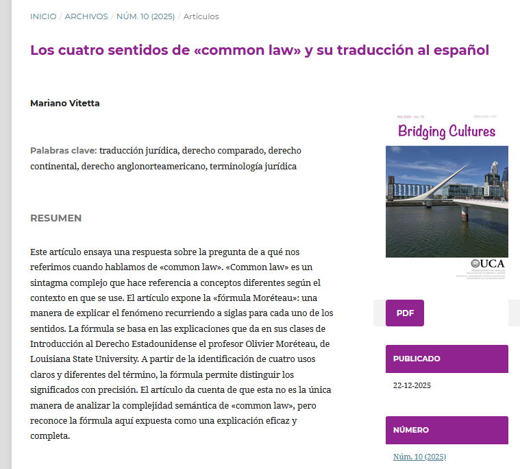 marianovitetta's tweet photo. Hablando de la importancia de la traducción, aprovecho para compartir un artículo que me acaba de publicar la revista Bridging Cultures, de la UCA, sobre una pregunta que me hago (y me hacen) con mucha frecuencia: ¿cómo traducir "common law" al español?

https://t.co/keLNUhLcFF https://t.co/YjQKL2COMj