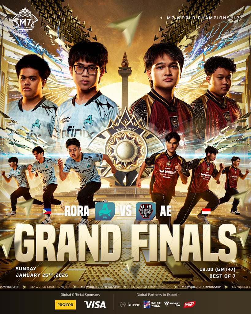 mlbbesports_en's tweet image. Let The World See Us. Get ready for the BIGGEST MLBB match of the season. Two Second-Place teams in their own region, now fighting for the title of World Champion. Doubted, discounted, destroyed in their MPL Finals. Now, Alter Ego 🇮🇩 and Aurora Gaming 🇵🇭 are one step away!

#M7