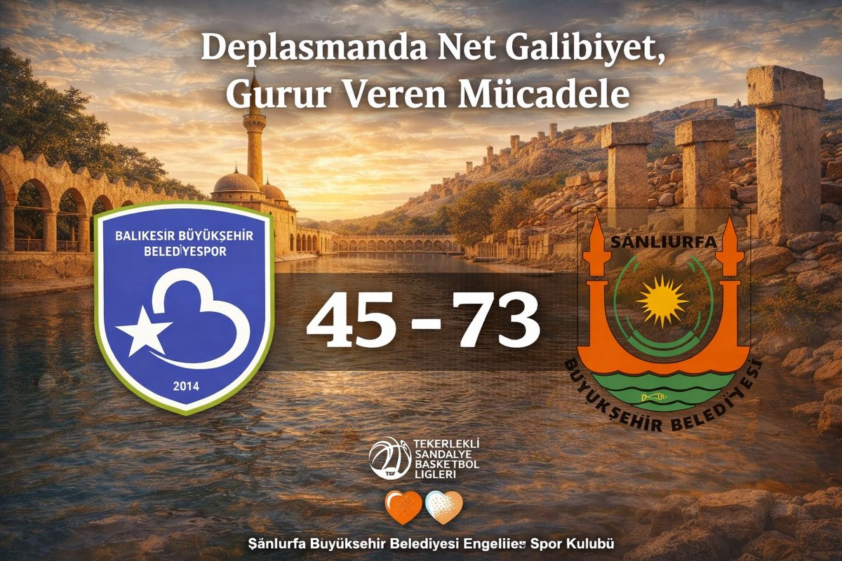 Deplasmanda oynanan karşılaşmada takımımız,
Balıkesir Büyükşehir Belediyesi 45 – 73 Şanlıurfa Büyükşehir Belediyesi skoruyla sahadan galibiyetle ayrılmıştır.

Şanlıurfa Büyükşehir Belediyesi Engelliler Spor Kulübü