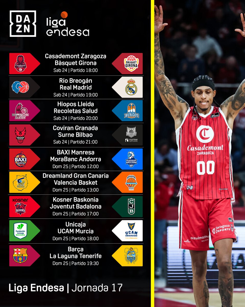 DAZN_ES's tweet image. PONTE CÓMODO, QUE SE VIENE OTRO JORNADÓN ABSOLUTO DE BALONCESTO EN DAZN 👀🏀

Disfruta de la Liga Endesa y del mejor baloncesto en nuestra plataforma 🔗 tinyurl.com/BaloncestoEnDA…

#LigaEndesaxDAZN 🏀