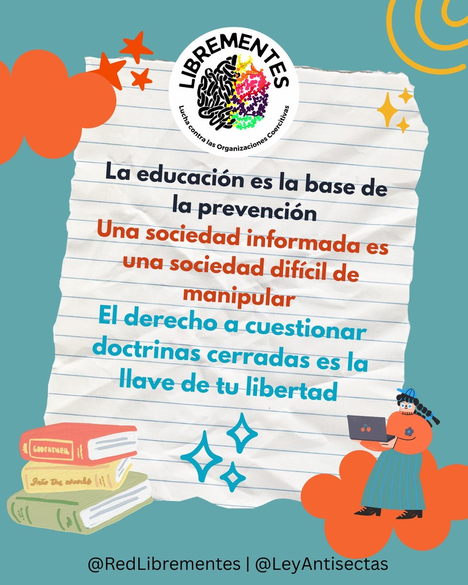Educar es prevenir. 📚🔓

Los grupos coercitivos temen al pensamiento crítico porque una mente que cuestiona es difícil de manipular. Tu derecho a dudar y a recibir información veraz es tu mejor escudo.

enseñemos a pensar, no a obedecer. ✊

#DíaDeLaEducación #LibreMentes