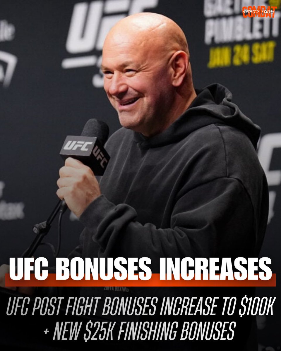 CSTodayNews's tweet image. 🚨 Performance bonuses DOUBLE to $100K each (Fight of the Night + Performance of the Night), per @SBJ 

Plus a new $25K incentive for ANY finish that wasn’t selected for the $100K bonus.
