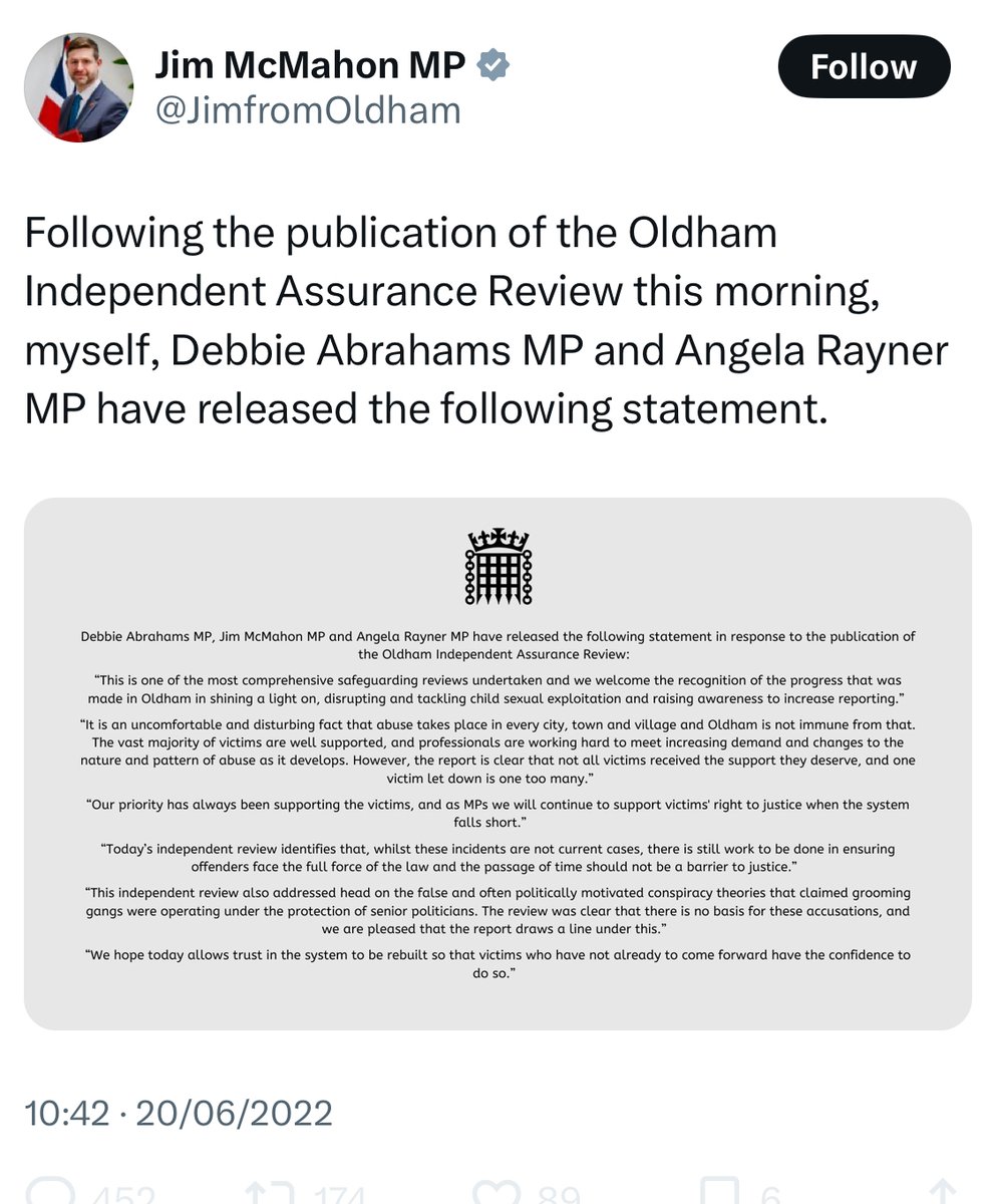 <a href="/PippaCrerar/">Pippa Crerar</a> The same Angela Rayner who used Andy Burnham's sham rape gang review in Oldham to claim little White girls were being dragged off the streets and gang raped by blic vote supplying Pakistani men as 'False and politically motivated conspiracy theories…'

That Angela Rayner?