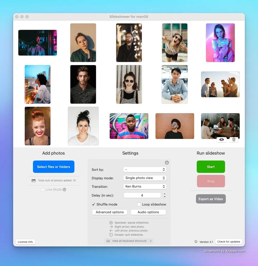 slideshowerMac's tweet photo. Slideshower 4.1 is here! 💫 

Fixed a bunch of bugs:
🔧 .slideshow files open properly now
🧠 Better memory management
🎵 Audio restoration fixed
🔇 Video mute control works

Making things more stable &amp; reliable!

Grab it: https://t.co/K2NZrn3deT

#macos #slideshows #photoapp https://t.co/gkHSqv9uno