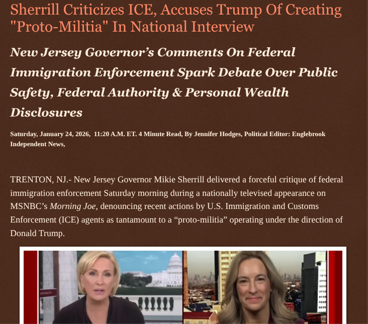ArtFletcher9's tweet photo. Sherrill Criticizes ICE, Accuses Trump Of Creating “Proto-Militia” In National Interview https://t.co/2oZ5BBJwpn via @Englebrooknews #NewJersey #Trentonnj #NJGovernor @GovSherrillNJ #PresidentTrump #immigration #immigration #enforcement #financial #gains #NJDemocrats #unfounded #claims @wireless_step @HRG_Media @LodiNJNews @fordmb1 @SarahGeving1 @Shannon96574094 @Daytobehappy @janninereid1 @gator4kb18 @MichelleF_35 @TrumpWasRite2 @KathyKbrose @RobGerundo @JimBobW49