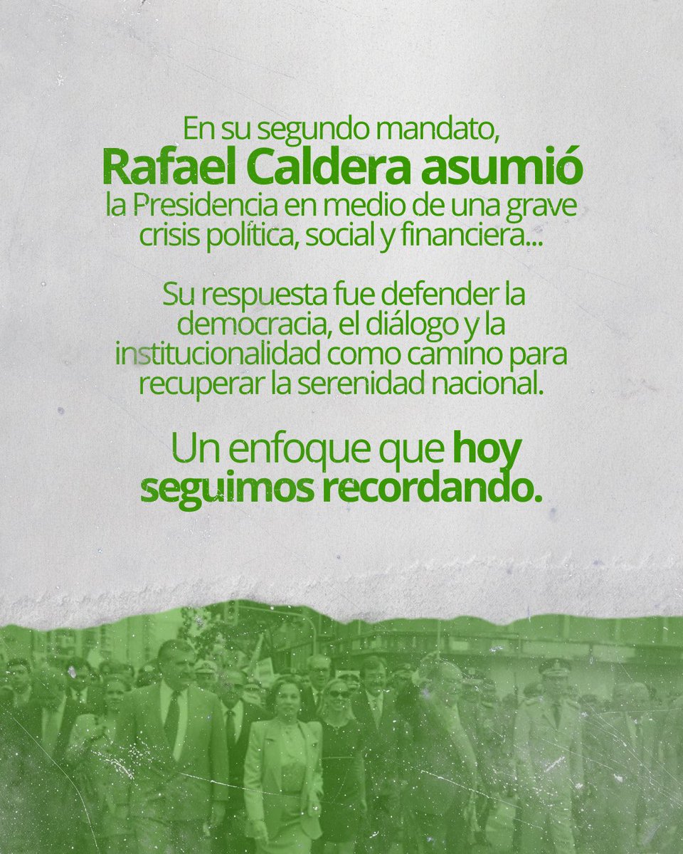 ConvergenciaVe's tweet photo. Hoy celebramos el nacimiento de nuestro fundador, @RafaelCalderaOf. Un hombre de familia y un demócrata cristiano ejemplar, que trabajó para que cada hogar en Venezuela viviera con progreso, paz y estabilidad. Fiel a sus principios, abrió el camino del diálogo y la tranquilidad que las familias necesitaban para salir adelante.

En Convergencia mantenemos firme nuestro compromiso con la libertad de Venezuela, guiados por los mismos valores y con el firme propósito de ver a nuestras familias unidas nuevamente.

#24Ene