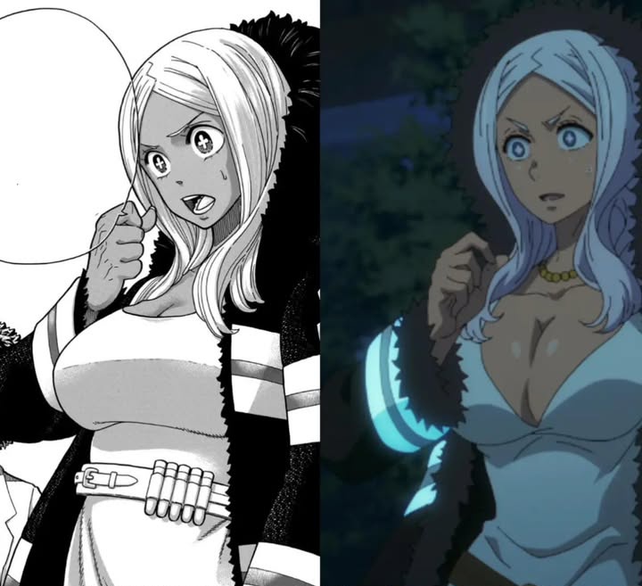 _the_antor's tweet image. Fire Force Anime Peak Fan service
Which better?  #FireForce

Manga                                             Anime