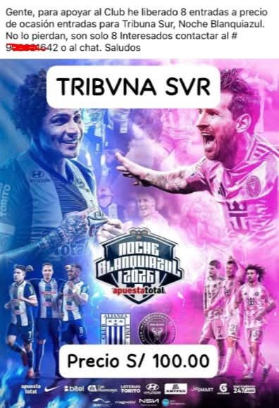 Alianza Lima está rematando tribuna sur a 100 soles para que se pueda ver llena.
Verguenza mundial