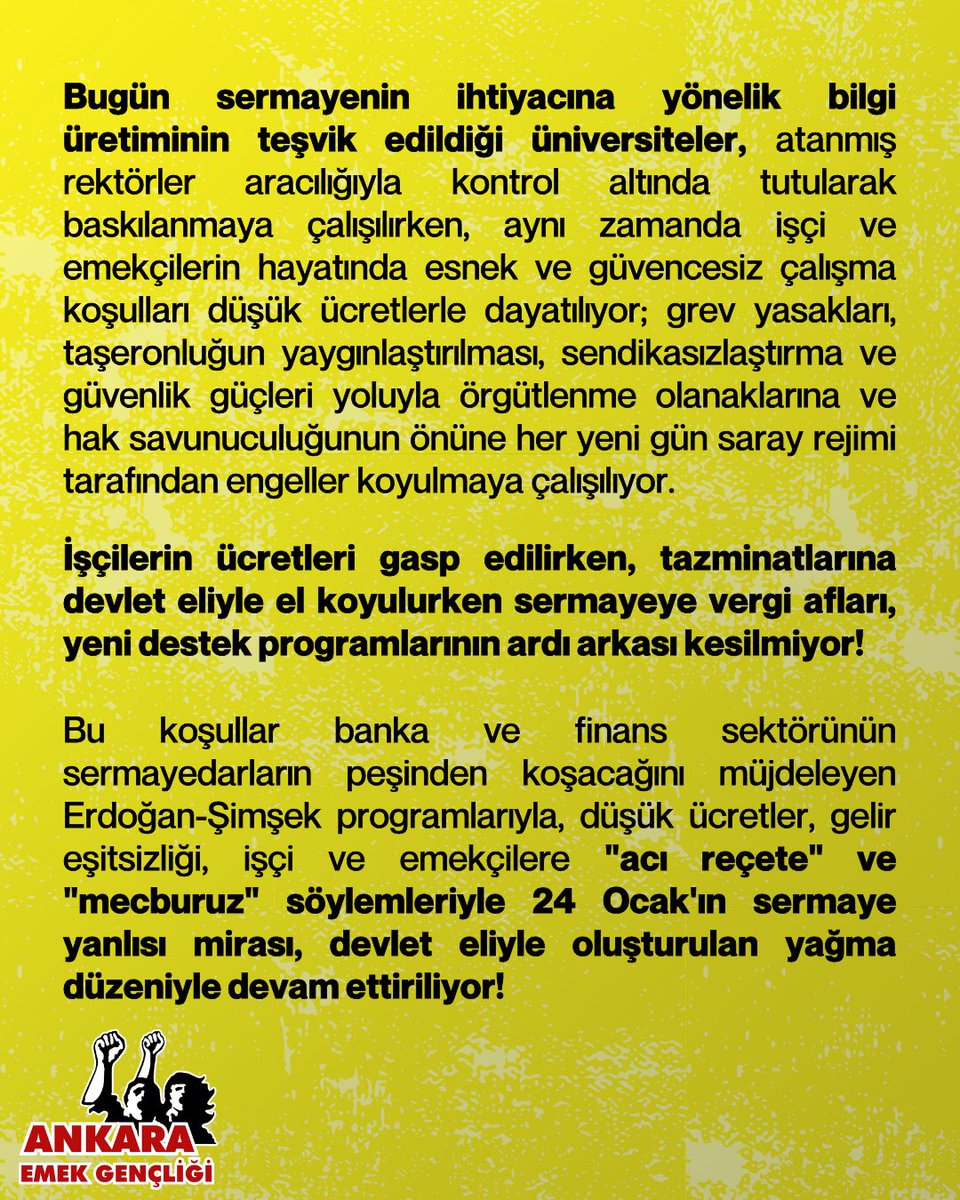 Dün 24 Ocak’a bugün Erdoğan-Şimşek sefalet dayatmasına karşı mücadeleye!