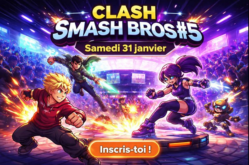 NIIDFR's tweet photo. 🎮🔥 Clash Smash #5 🔥🎮
📅 Samedi 31 janvier
Tournoi Smash Bros au cœur de la scène locale 👊
👉 Inscriptions :
 https://t.co/kVEmkwPYsh
#ClashSmash #SmashBrosLyon #SmashLyon #SmashFrance #GrignySuRhône

 @MeleeLyon @SmashAtLyon https://t.co/cb69FhnpZa