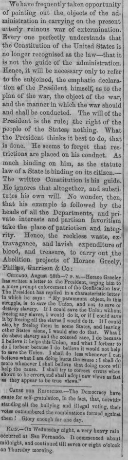Jeff_Davis1808's tweet image. "How the President Will Preserve the Union"(9/6/1862)

We have frequently taken opportunity of pointing out the objects of the administration in carrying on the present utterly ruinous war of extermination. Every one perfectly understands that the Constitution of the United…