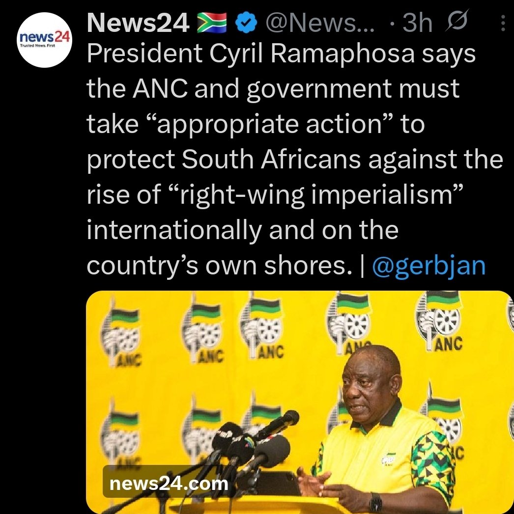<a href="/CyrilRamaphosa/">Cyril Ramaphosa 🇿🇦</a>, you are nothing but a bloated, corrupt puppet of the ANC kleptocracy! Right-wing imperialism, you say? What a load of hypocritical BULL💩 coming from your thieving mouth while you and your cronies loot the nation blind. 

You've turned South Africa into a failed