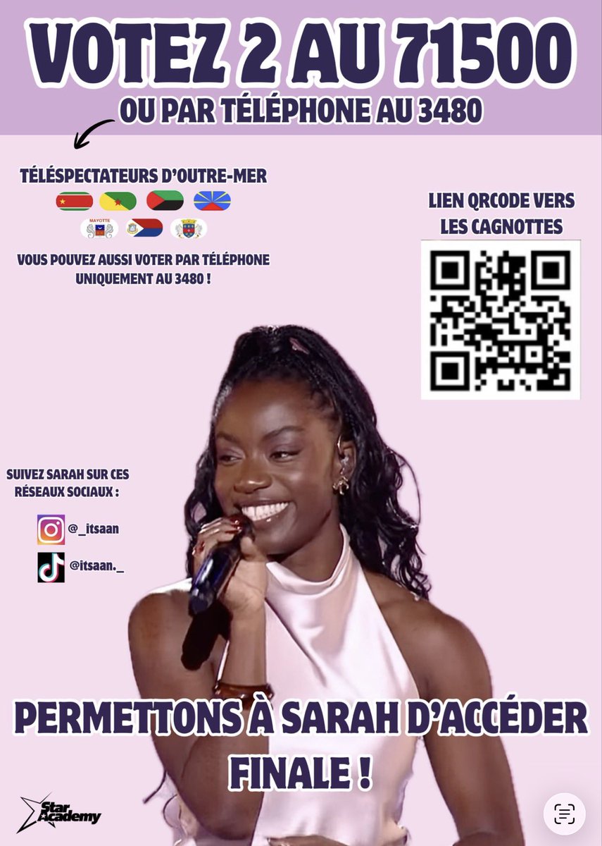 kenza_kft's tweet photo. Sarah c’est un talent indéniable, une sensibilité touchante et un coeur bienveillant et pour tout ça, elle DOIT aller en finale alors on vote 2 au 71500 🤳 faisons le pour elle ! 💗
le lien pour la cagnotte : https://t.co/zTrKByP8sc
#StarAcademy #StarAcademyLeLive #SarahEnFinale https://t.co/aUVy0FHFIl