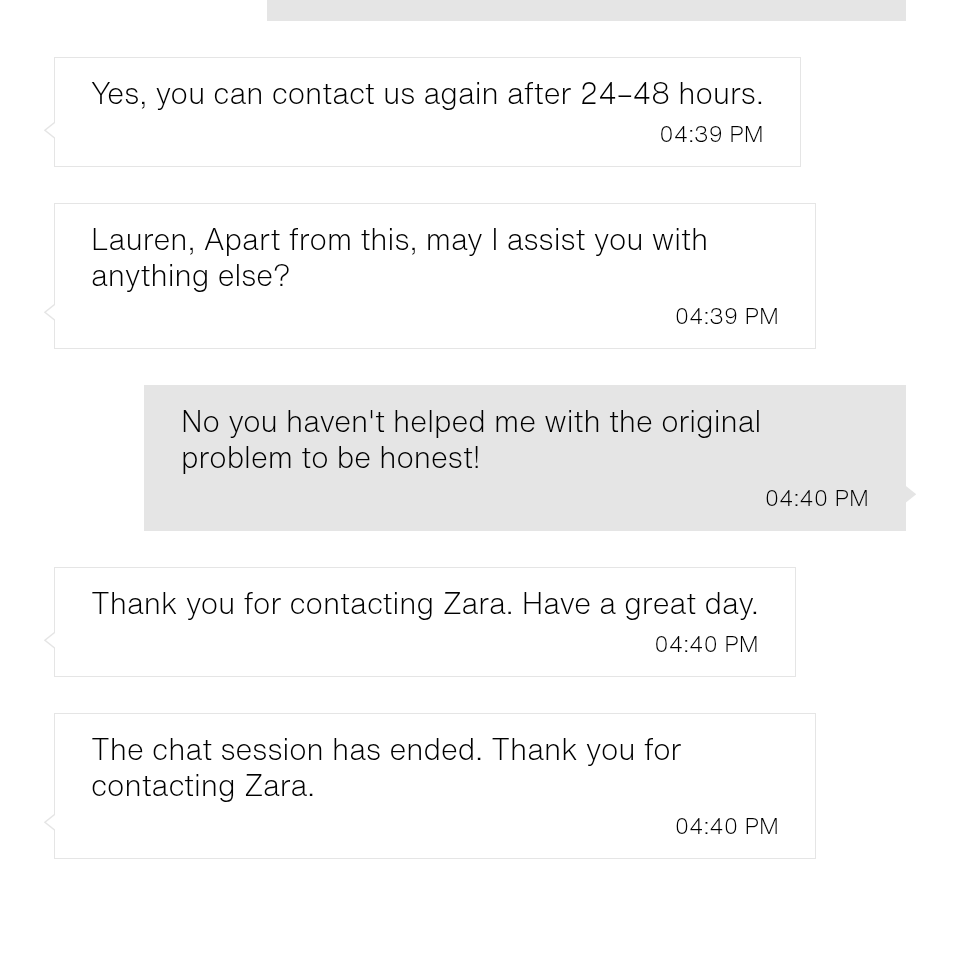 laurencoopy's tweet photo. No refund for something returned in store 11 days ago, glad to see @ZARA_Care have continued the tradition of horrendous customer service online as it is in store 🤦🏼‍♀️ https://t.co/WEWaV4RSoL