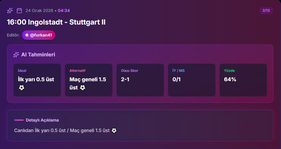 analysisdays's tweet image. Ingolstadt - Stuttgart II maçında veri analizimiz tıkır tıkır işledi! 📊 Hem skor hem de devre sonucu bildiğimiz gibi geldi. 🦾

✅ Nokta Atışı Skor: 2 - 1 ✍️ ✅ IY / MS: 0 / 1 🎯