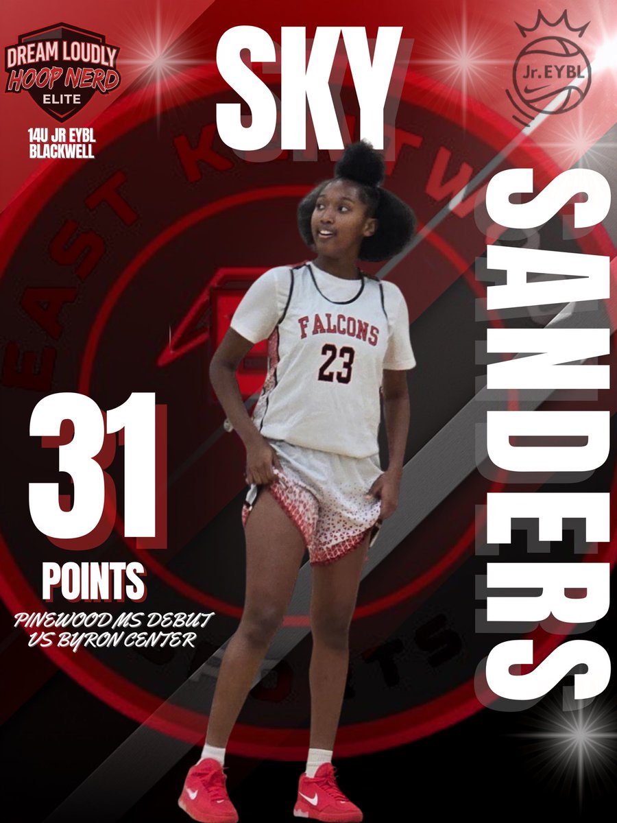 🔥🏀 Sky Sanders is the REAL DEAL! 🔥🏀 

💣Dropping a massive 31 POINTS in her debut against Byron Center – and leading her Pinewood team to an overtime W💥 

🗣️This 7th grader is turning heads and college coaches are already taking notice!📝

#DreamLoudlyHoopNerdElite