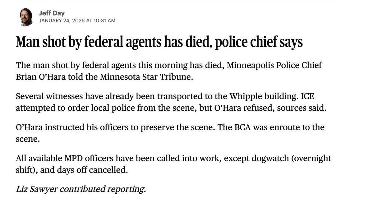 deenafaywinter's tweet image. Reporter Jeff Day reports Police Chief Brian O’Hara instructed his officers to preserve the scene. The state crime bureau is enroute to the scene.
All available Minneapolis officers have been called into work, except dogwatch (overnight shift), and days off cancelled.