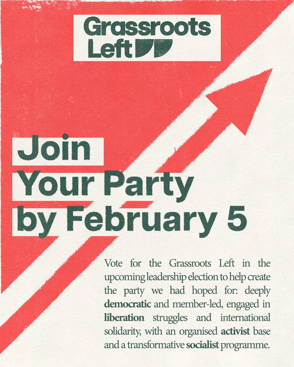 Join Your Party by February 5 to be able to vote in the upcoming leadership elections

Choose the <a href="/Grassroots_Left/">Grassroots Left</a> candidates and help us build a democratic socialist party that is neither Labour 2.0 nor a poor imitation of the Green Party