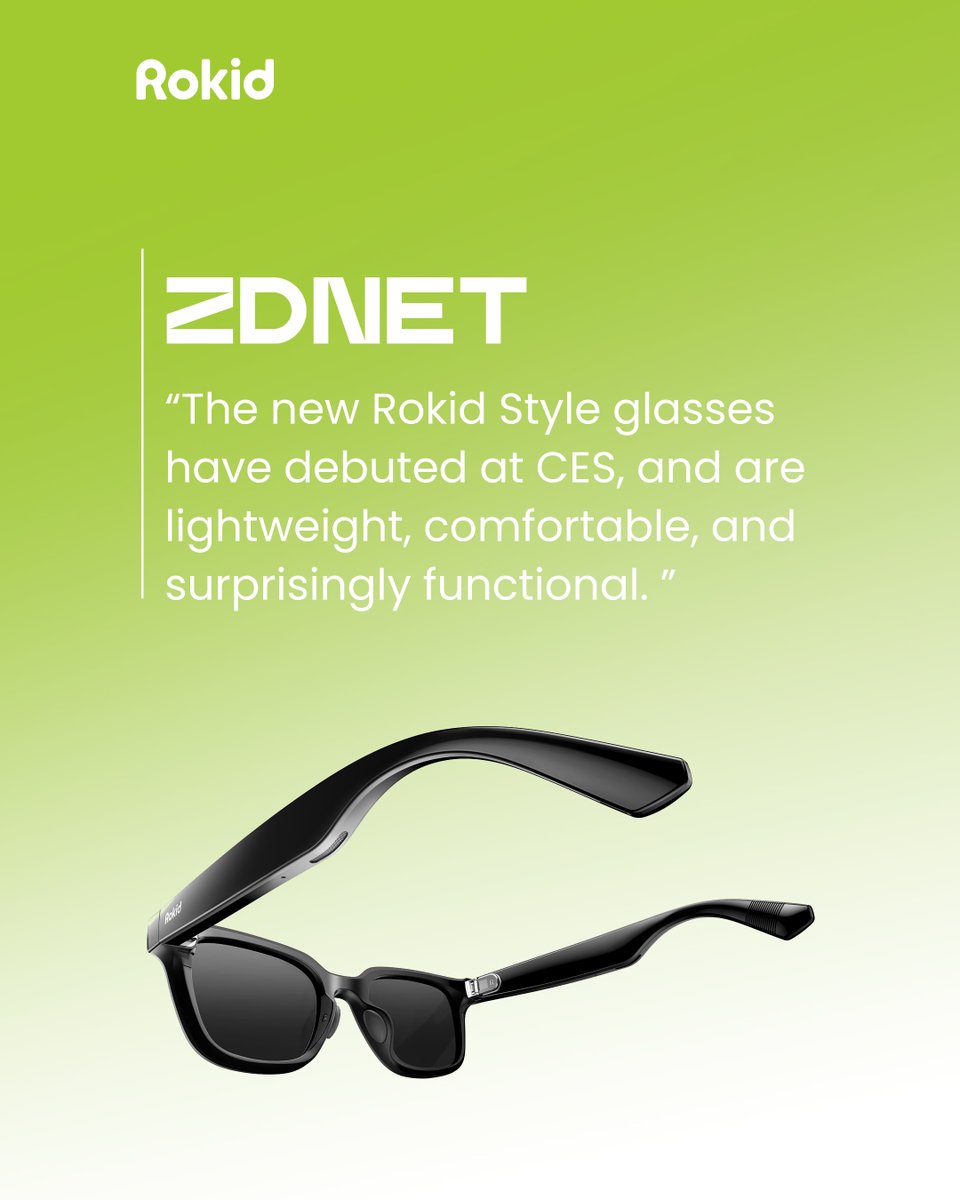 RokidGlobal's tweet image. ZDNET calls Rokid AI Glasses Style “lightweight, comfortable, and surprisingly functional.” ✅
🔗Full story: zdnet.com/article/rokid-…
#Rokid #RokidStyle #SmartGlasses #AIGlasses