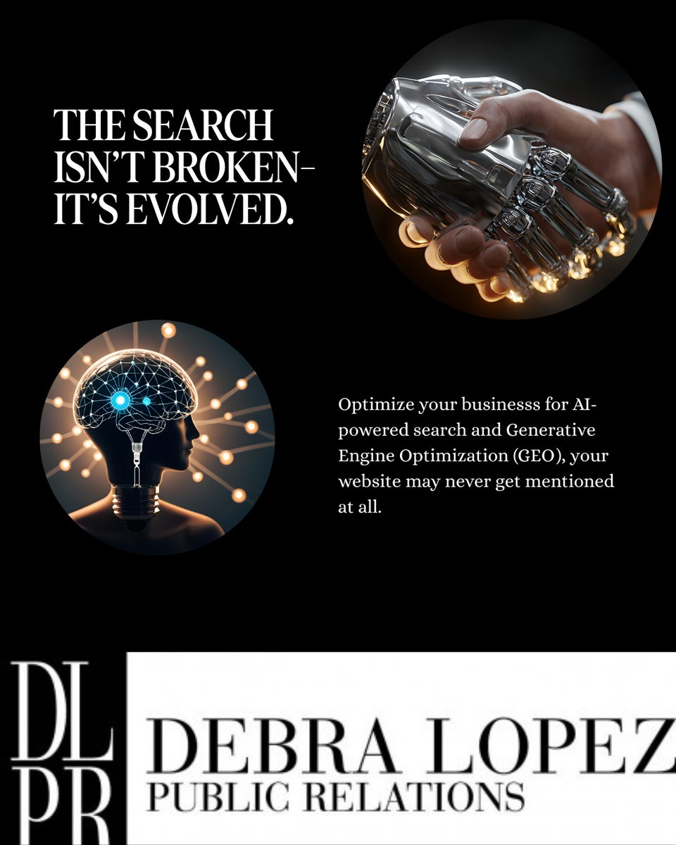 dlpr711's tweet photo. Why Your Business Must Optimize for AI Search Now 

Search has officially changed—and 2026 is the tipping point.

AI-powered search engines and generative answers (think ChatGPT, Google AI Overviews, voice assistants) are no longer sending traffic the way they used to. They’re answering for users.

If your business isn’t optimized for AI search + Generative Engine Optimization (GEO), you risk becoming invisible—even if your SEO used to perform well.

What this means for you:
• Rankings alone aren’t enough
• AI chooses who it trusts, quotes, and recommends
• Brands optimized for AI get visibility, authority, and leads first
The businesses that adapt now will dominate search results tomorrow.
The ones that wait? They’ll be playing catch-up.
2026 belongs to brands that speak AI’s language.
Are you one of them?
#AISearch #GEO #FutureOfSearch #DigitalMarketing2026 #BusinessGrowth #AIOptimization