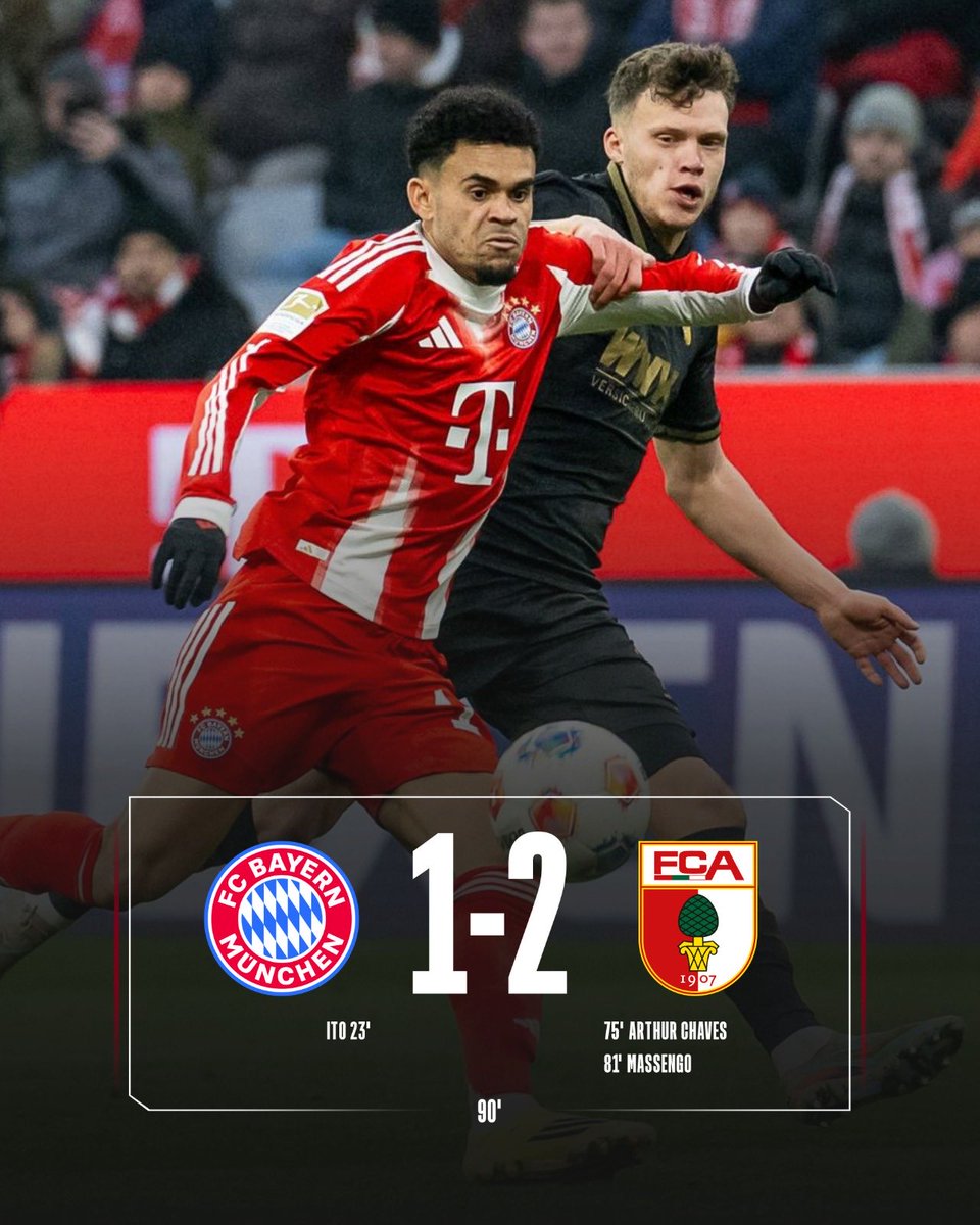 BREAKING :
<a href="/FCBayern/">FC Bayern München</a> Lost their first Bundesliga match of this season against Augsburg. 
Invincibility is gone and struggling for championship trophies 🏆 ahead.
#FCBFCA 
#Bundesliga