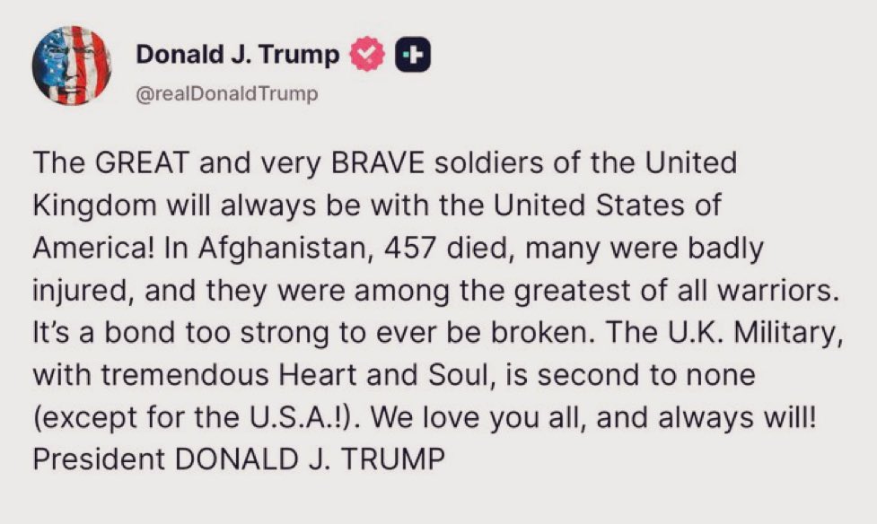 EssexPR's tweet image. Thank you @realDonaldTrump , that needed to be said.
We get your point on other countries not being at the forefront, but Britain’s soldiers always have.

👏🏼