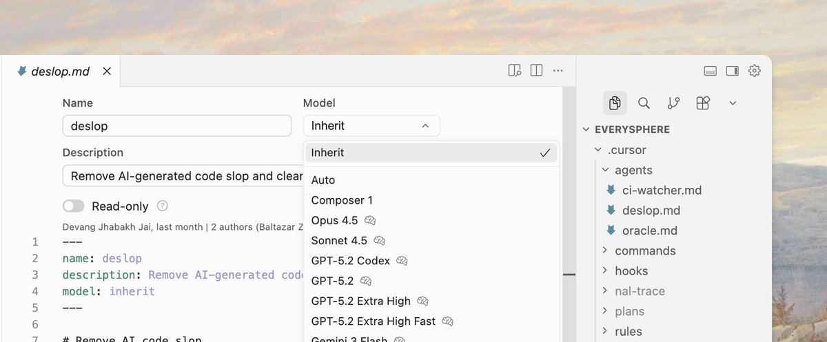 Subagent model picker