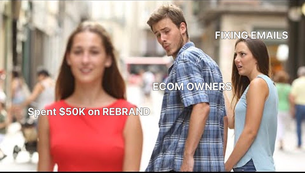 why are you spending $50K on a rebrand when your email doesn't work?

new logo, new colors, new photoshoot... looks great, makes zero dollars

your email flows are broken or basic and would actually bring revenue

but the rebrand feels productive so here we are