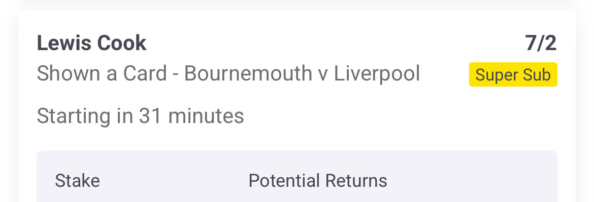Yellowcardtips's tweet image. ⚽ BOURNEMOUTH vs LIVERPOOL ⚽

➡️ 3/1 Card Single 🟨
➡️ 10/1 Card Double 🟨🟨
➡️ 8/1 Bet Builder 🎯

So unlucky today so far !! 💸 Stake responsibly

#bettingtwitter #gamblingtwitter #footballtwitter
#ukbetting #ukpunters
#bournemouth #afcb #liverpool #lfc
#premierleague #epl