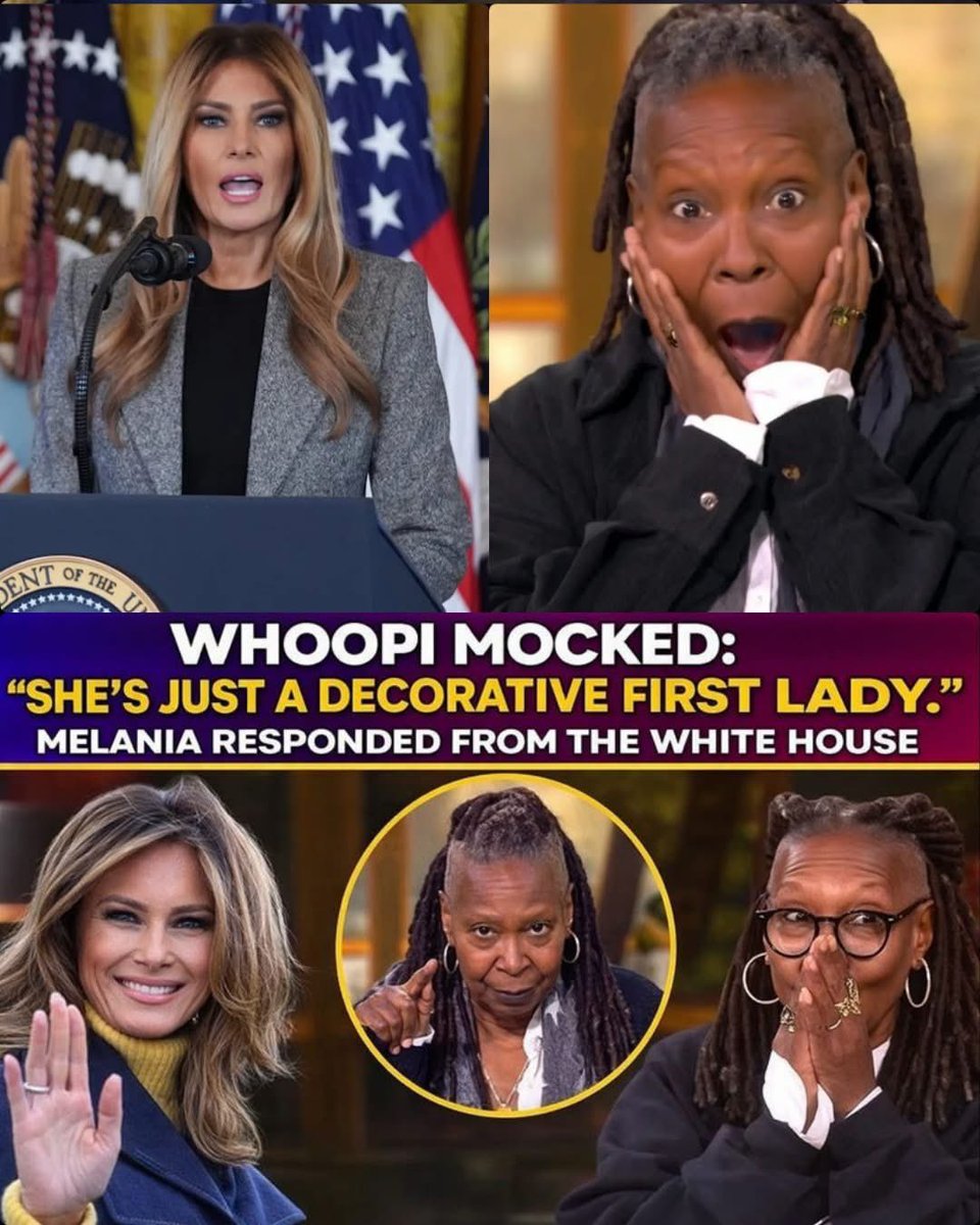 cecegkh's tweet image. ‘SHE’S JUST A DECORATIVE FIRST LADY.’ 🎤 WHOOPI SAID IT ON THE VIEW — 🏛️ MELANIA ANSWERED WITH A WARNING FROM THE WHITE HOUSE ⚠️

Two days later, inside the White House, standing before a group of reporters, she spoke—briefly.

“I do not argue on television,” Melania said evenly.…