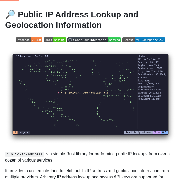 Retrieves public IP address and geolocation data

github.com/ghztomash/publ…