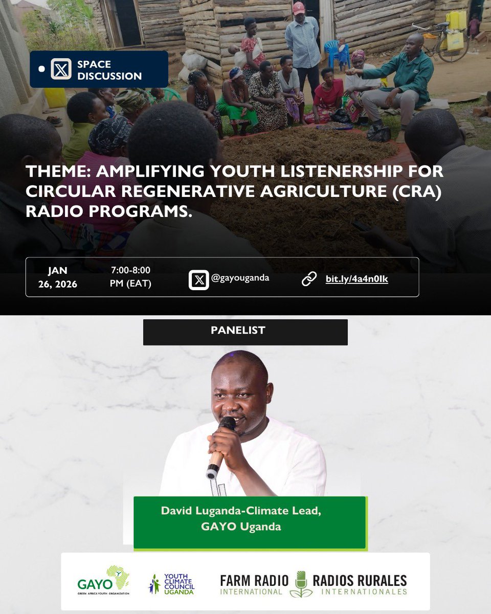 GayoUganda's tweet photo. Meet the panelists joining our upcoming X Space on Amplifying Youth Listenership for #CRA Radio Programs.

They will share insights on youth engagement and how radio can remain relevant to young audiences.

📅 26 Jan | 7:00–8:00 PM (EAT)

Set reminder:
https://t.co/TUuW1Dy9GU https://t.co/PYkkDciq1A
