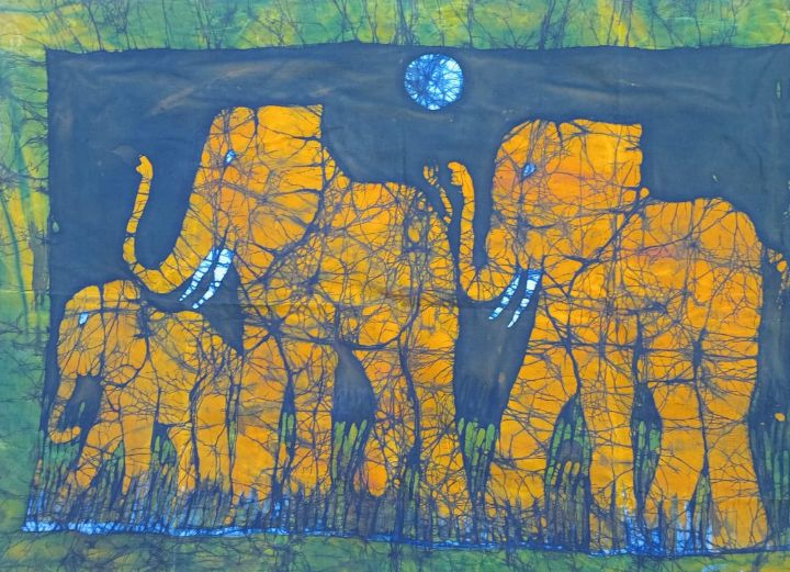 JaskillMaputo's tweet image. Art of the Day! "Elephant Family Under a Full Moon". Buy at: ArtPal.com/Batik?i=320318…