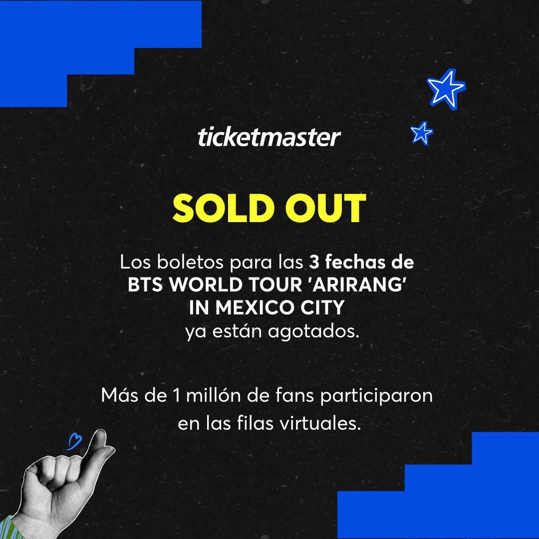 Ticketmaster_Me's tweet image. Los boletos para BTS WORLD TOUR ‘ARIRANG’ en México se encuentran agotados, evita comprar fuera de canales oficiales.