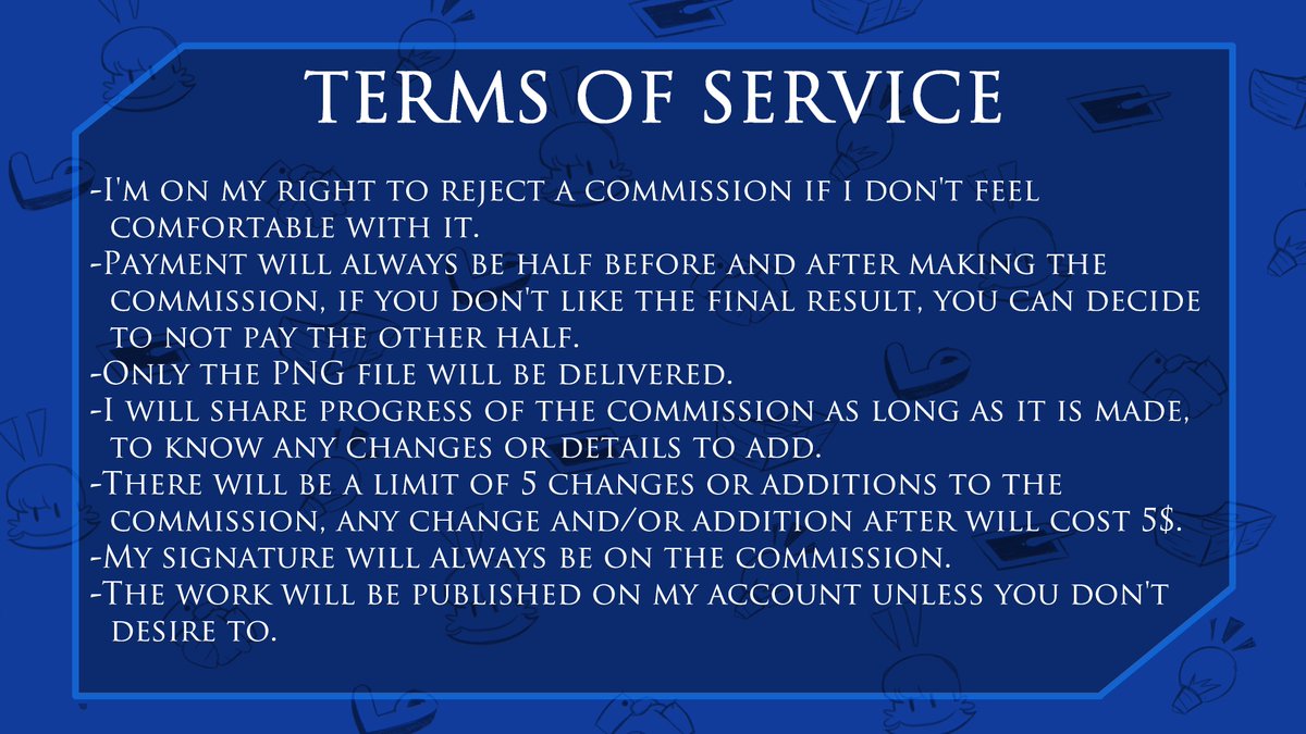 AlexMated_'s tweet photo. TERMS OF SERVICE OF MY COMMISSIONS.

Please read them. https://t.co/UUEgzsd35y