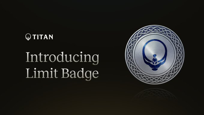 Titan(<a href="/Titan_Exchange/">Titan</a>)のバッジ取り忘れてたので今更ですが取得しました！

やることは$1,000以上リミット注文（指値）をするだけです！
🔗titan.exchange/@Aku03