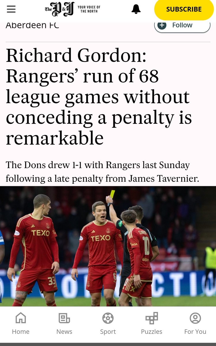 Good afternoon <a href="/pressjournal/">The Press and Journal</a>, your news journalist and lifelong Rangers hater Richard Gordon wrote this article on Rangers run without conceding a penalty. I was wondering if you plan to cover Celtic's world record 86 game domestic game run without a red card for some balance?