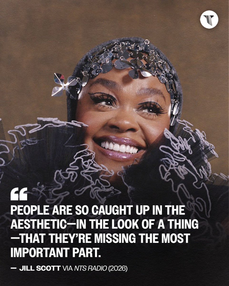 PigsAndPlans's tweet image. Jill Scott recognizes that empty consumption—whether it's music, food, or love—always leaves us starving for substance.⁠
⁠
In a new interview with NTS Radio, she explains, “People are so caught up in the aesthetic—in the look of a thing—that they're missing the most important…